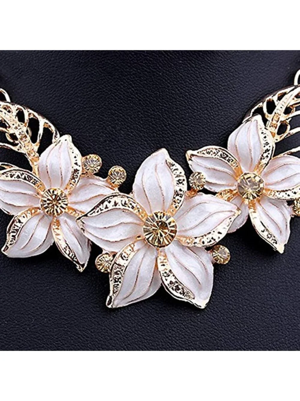 Elegant Crystal Flower Statement Jewelry Set - Gold Plated Necklace & Earrings